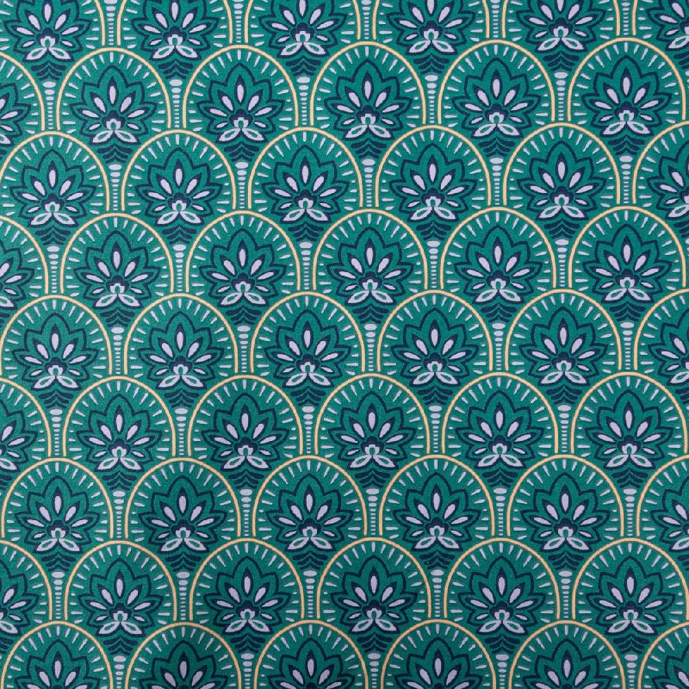 Schöner Leben Tischdeckenstoff abwaschbar Baumwollstoff beschichtet ABSTRACT Art Deco Blumen Bogen petrol blau 1,45m Breite Angebote