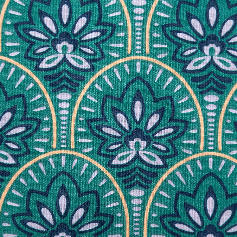 Schöner Leben Tischdeckenstoff abwaschbar Baumwollstoff beschichtet ABSTRACT Art Deco Blumen Bogen petrol blau 1,45m Breite Angebote