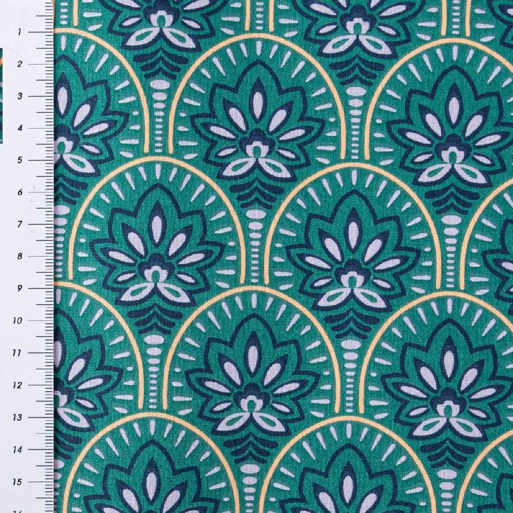 Schöner Leben Tischdeckenstoff abwaschbar Baumwollstoff beschichtet ABSTRACT Art Deco Blumen Bogen petrol blau 1,45m Breite Angebote