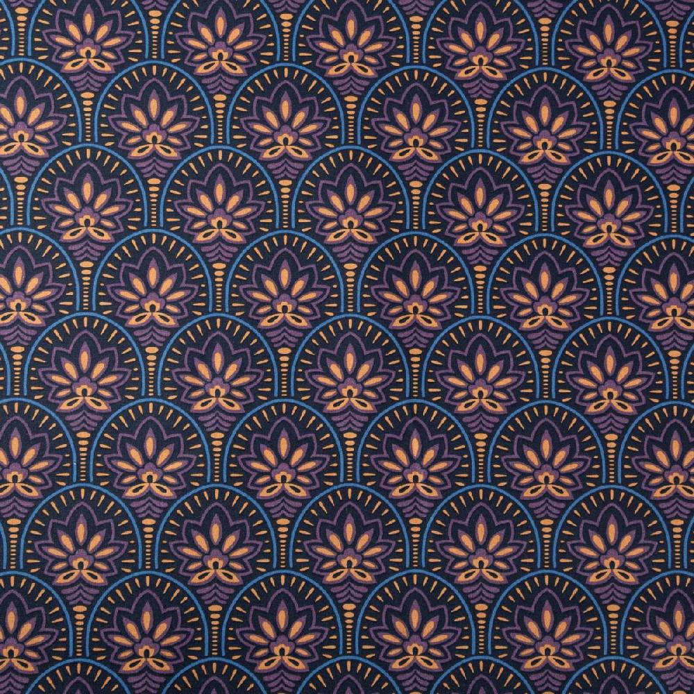 Schöner Leben Tischdeckenstoff abwaschbar Baumwollstoff beschichtet ABSTRACT Art Deco Blumen Bogen dunkel blau violett 1,45m Breite Hotsell