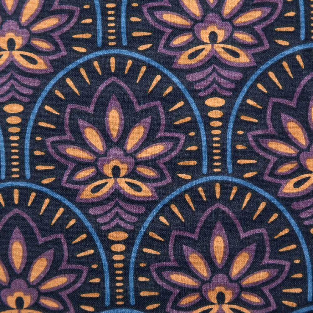 Schöner Leben Tischdeckenstoff abwaschbar Baumwollstoff beschichtet ABSTRACT Art Deco Blumen Bogen dunkel blau violett 1,45m Breite Hotsell