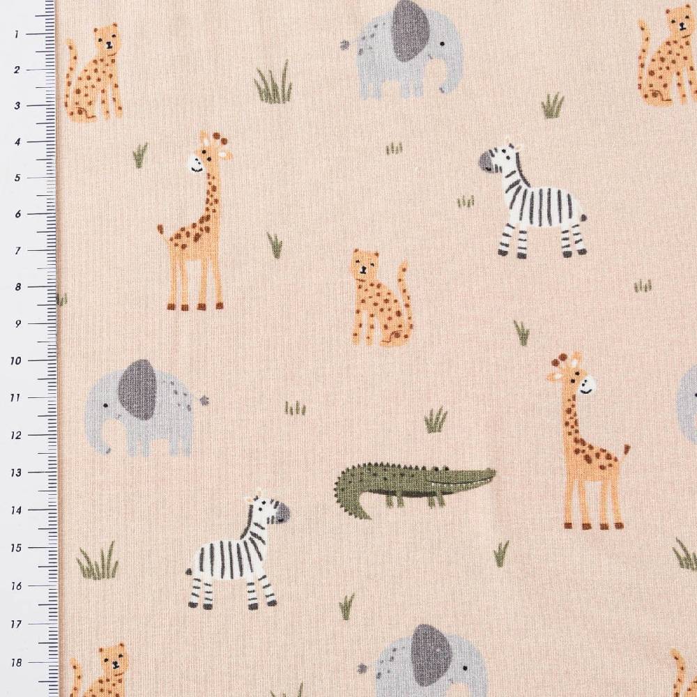 Schöner Leben Jersey Stoff Baumwolljersey Afrika Tiere Elefant Zebra beige 1,50m Breite Fabrikverkauf
