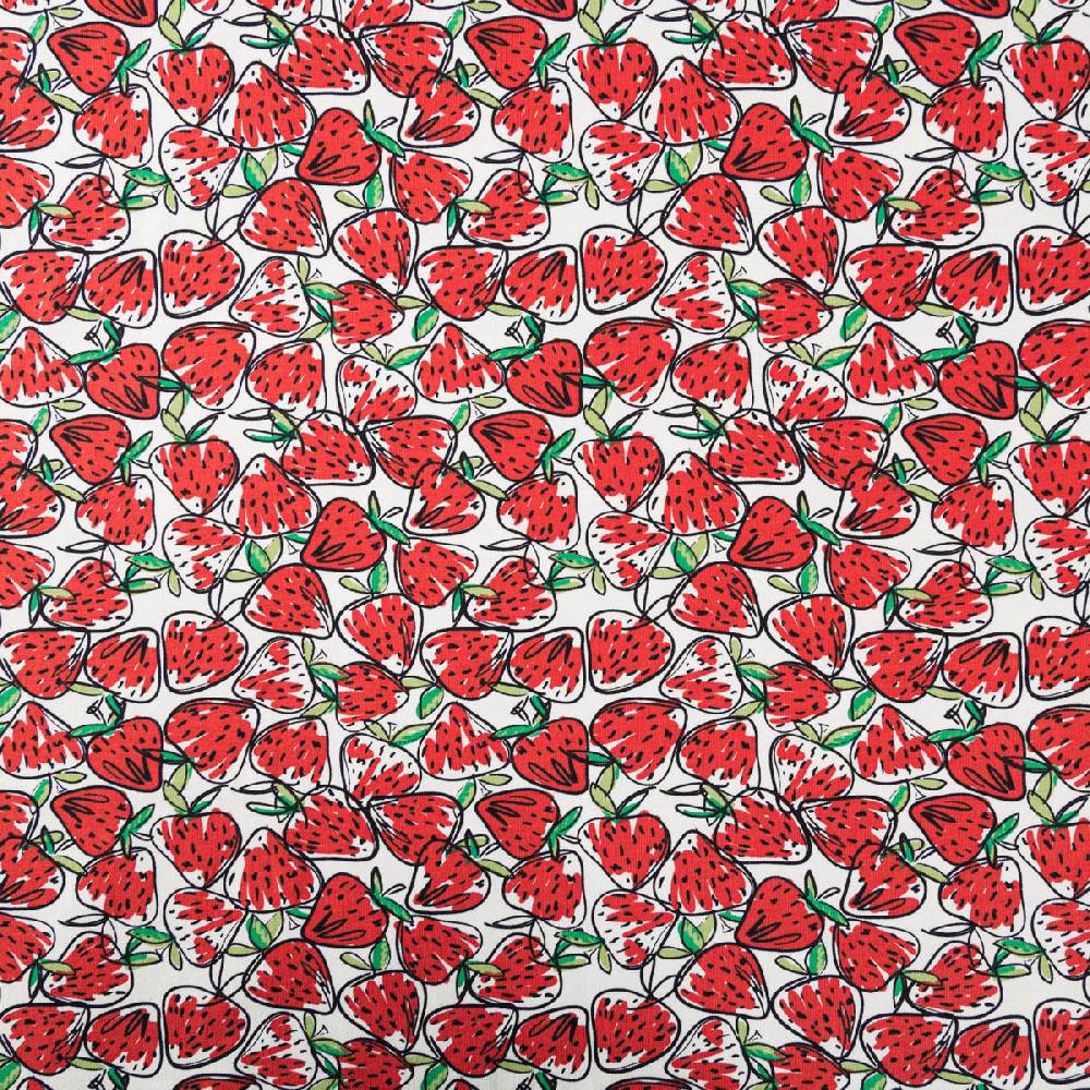 Schöner Leben Jersey Stoff Baumwolljersey Erdbeeren Allover gezeichnet weiß rot 1,50m Breite Meist gekauft