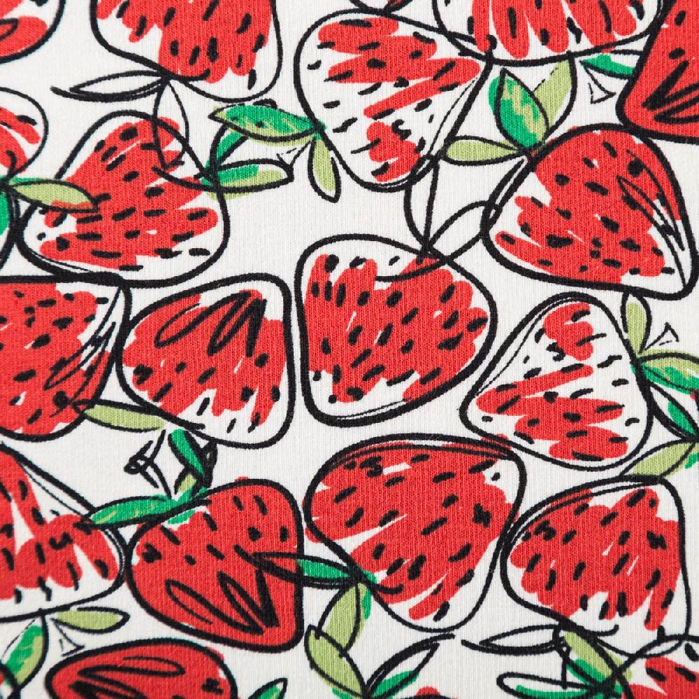 Schöner Leben Jersey Stoff Baumwolljersey Erdbeeren Allover gezeichnet weiß rot 1,50m Breite Meist gekauft