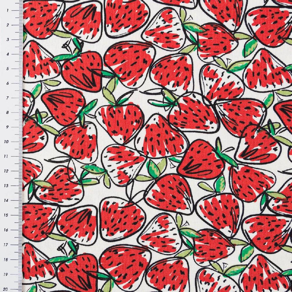 Schöner Leben Jersey Stoff Baumwolljersey Erdbeeren Allover gezeichnet weiß rot 1,50m Breite Meist gekauft