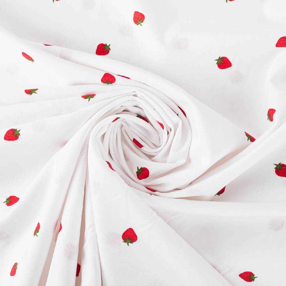 Schöner Leben Baumwollstoff Popeline Stoff Mini Erdbeeren weiß rot grün 1,45m Breite Begrenztes Angebot