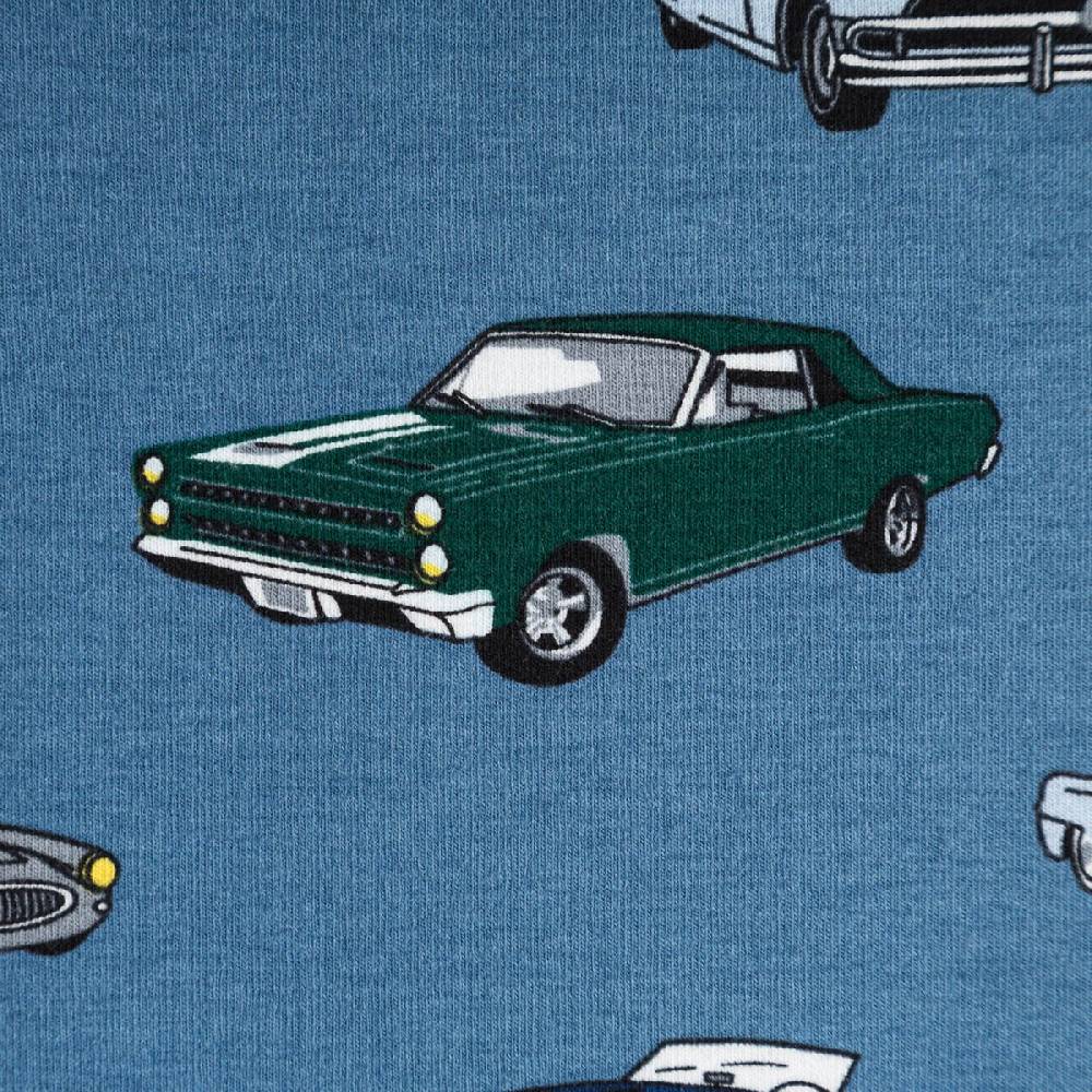 Schöner Leben Jersey Stoff Baumwolljersey CLASSIC CARS Autos jeans blau grün 1,45m Breite Outlet