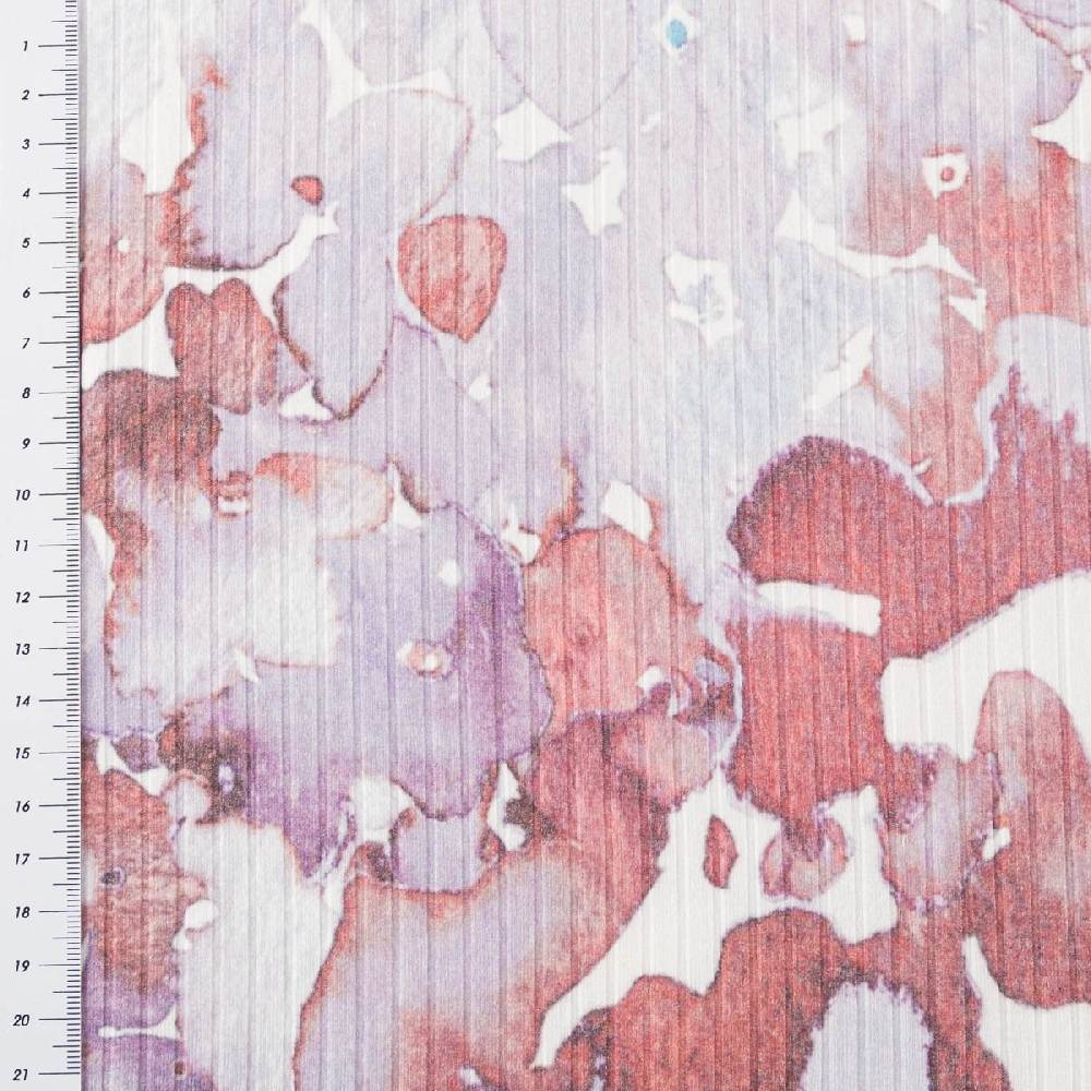 Schöner Leben Viskosejersey Rippjersey Digitaldruck Flowers Aquarell Blumen abstrakt ecru violett 1,2m Breite Auslauf