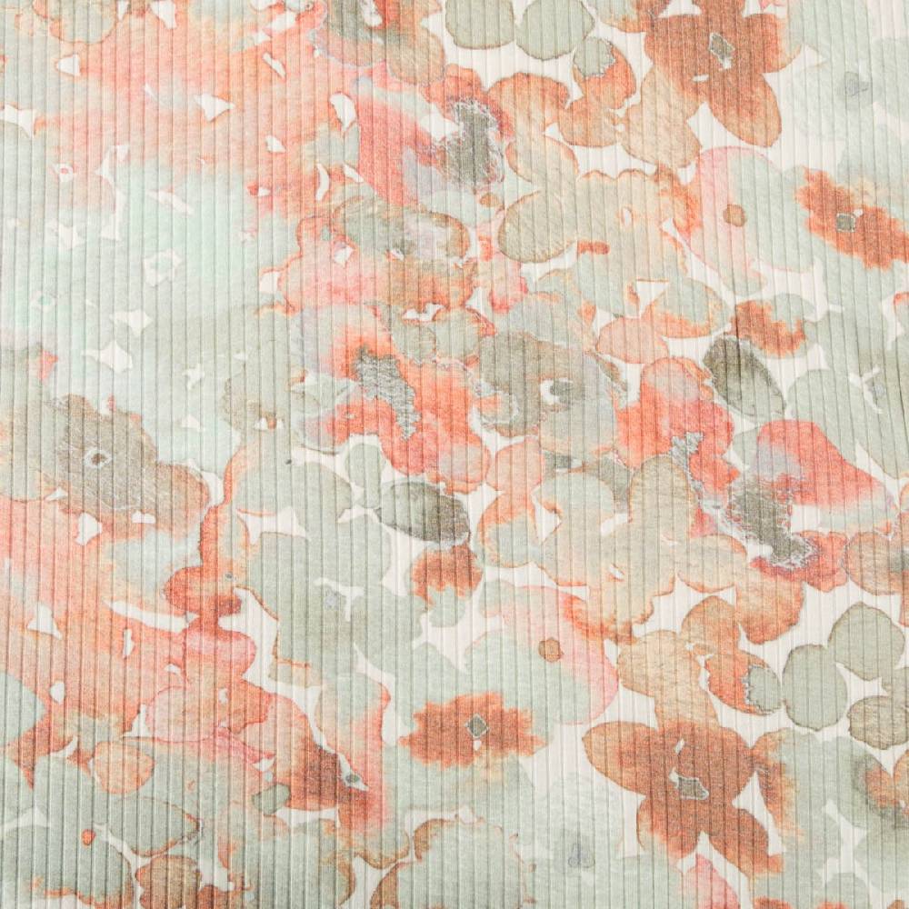 Schöner Leben Viskosejersey Rippjersey Digitaldruck Flowers Aquarell Blumen abstrakt ecru grün 1,2m Breite