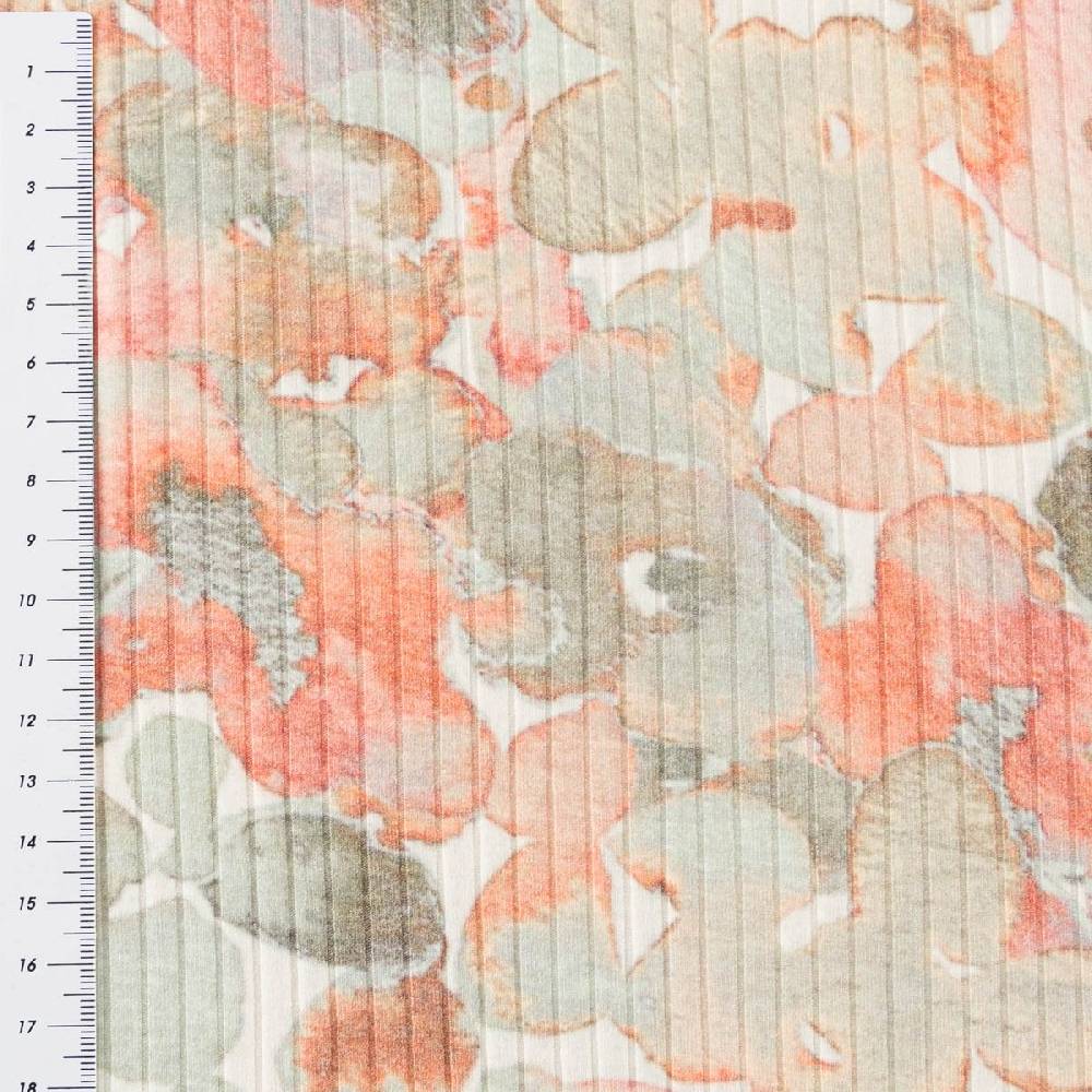 Schöner Leben Viskosejersey Rippjersey Digitaldruck Flowers Aquarell Blumen abstrakt ecru grün 1,2m Breite Verkauf