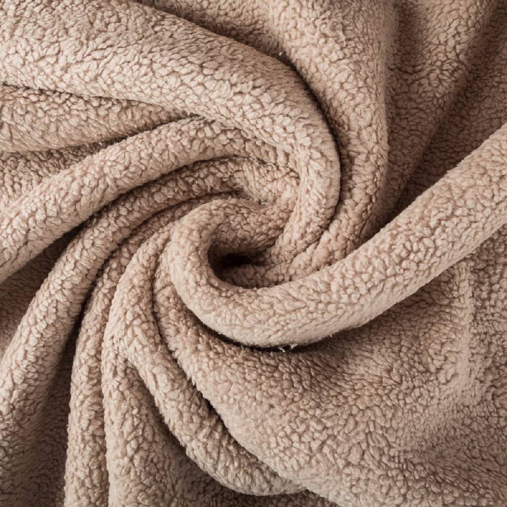 Schöner Leben Teddy Fleece Baumwoll Krimmer Plüschstoff einfarbig taupe 1,6m Breite im Angebot