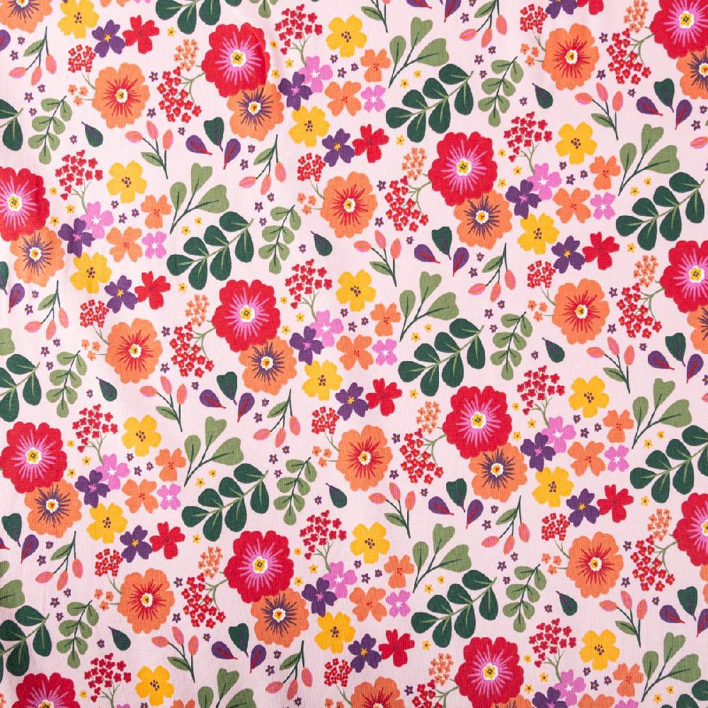 Schöner Leben Jersey Stoff Baumwolljersey Dorie Blumen Blätter rosa bunt 1,45m Breite Blitzverkäufe