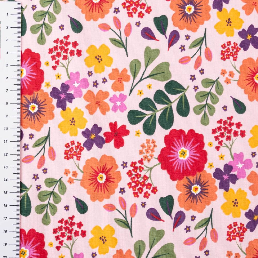 Schöner Leben Jersey Stoff Baumwolljersey Dorie Blumen Blätter rosa bunt 1,45m Breite Blitzverkäufe
