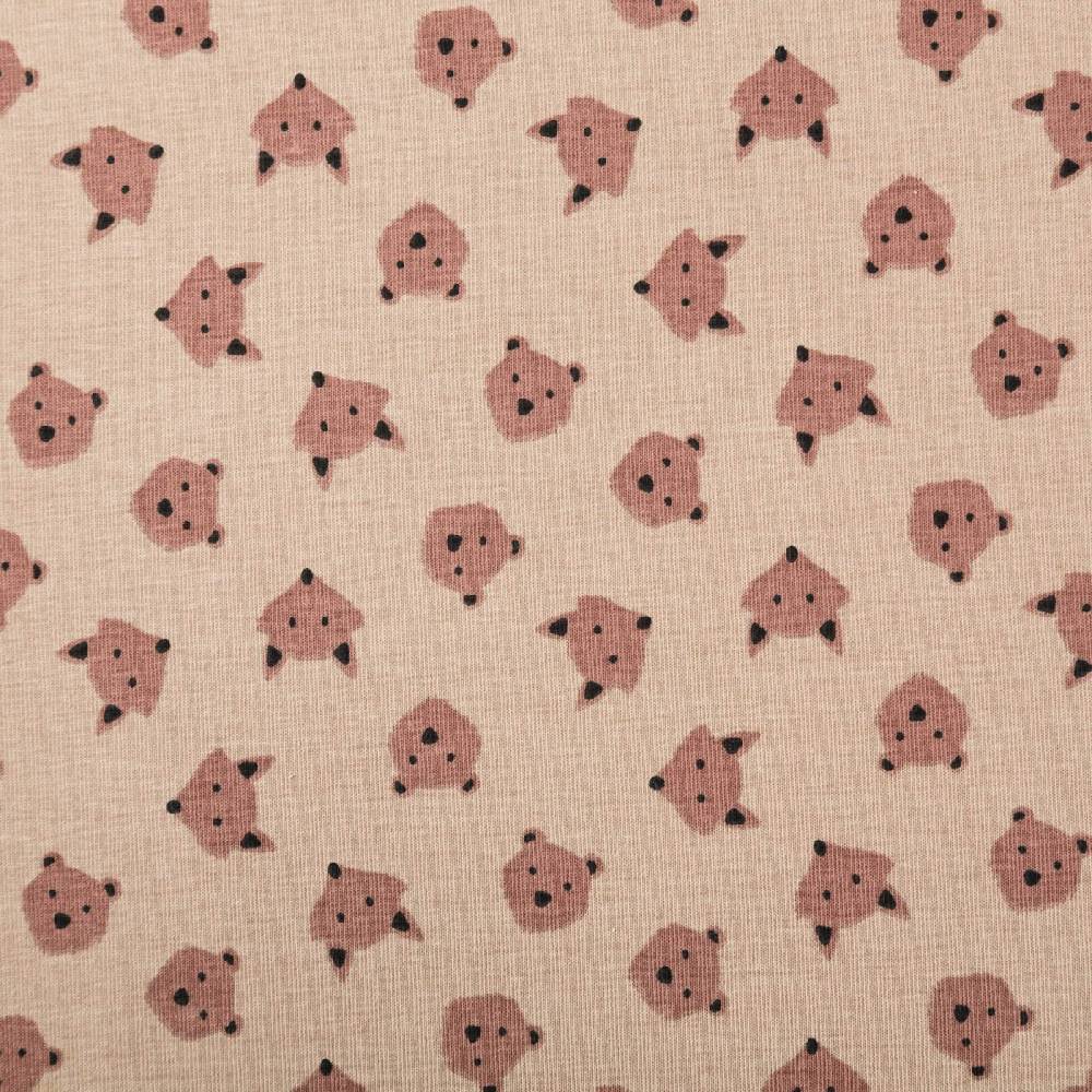 Schöner Leben Jersey Stoff Baumwolljersey Ruzmi Bär Fuchs Gesichter camel braun 1,45m Breite Outlet
