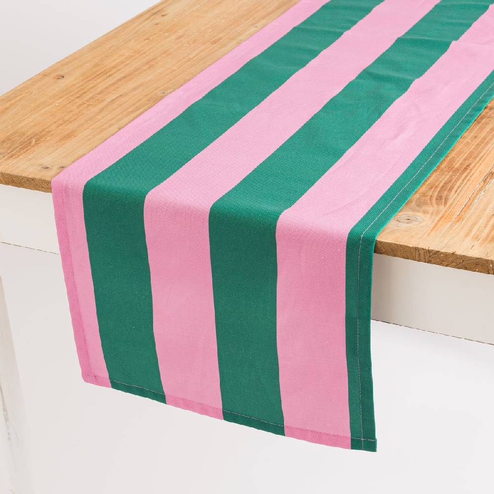 Schöner Leben Tischläufer Streifen dunkelgrün pink 40x160cm von SCHÖNER LEBEN