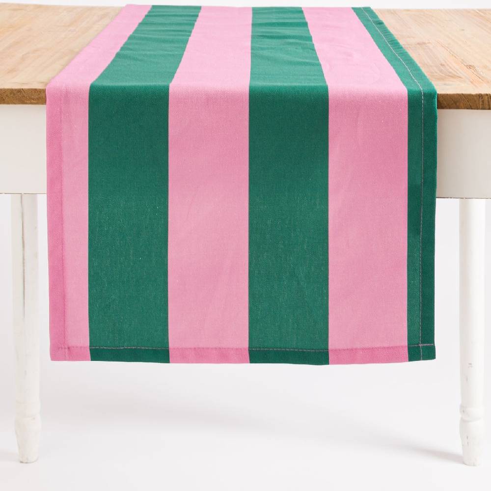 Schöner Leben Tischläufer Streifen dunkelgrün pink 40x160cm von SCHÖNER LEBEN im Angebot