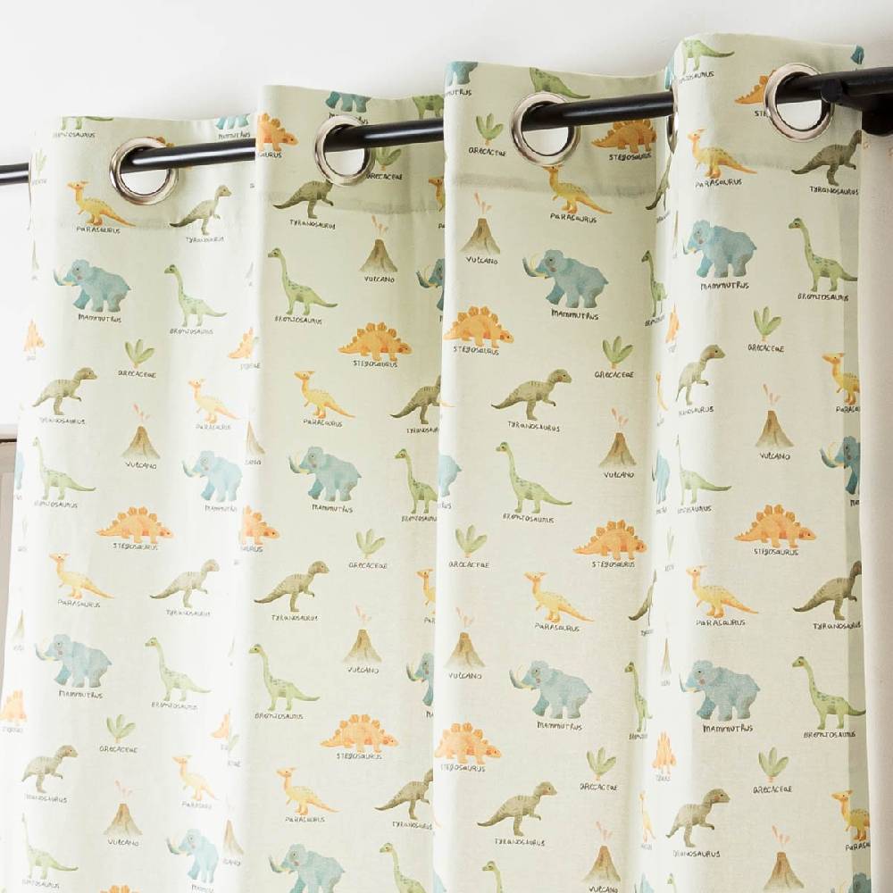 Schöner Leben Vorhang Kinderzimmer mit Ösen Dinosaurier mintgrün bunt in 245cm oder Wunschlänge von SCHÖNER LEBEN