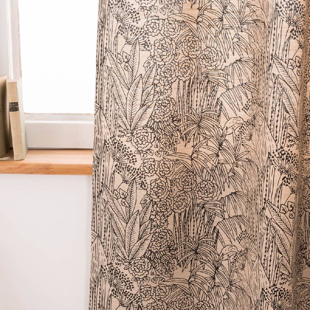 Schöner Leben Vorhang Orphee Botanics Leinenlook mit schwarzen Ösen natur schwarz in 245cm oder Wunschlänge von SCHÖNER LEBEN Bis zu 65% Rabatt
