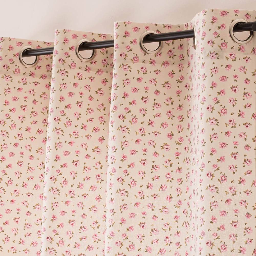 Schöner Leben Vorhang mit Ösen Classic Little Rose Rosenblüten ecru rosa in 245cm oder Wunschlänge von SCHÖNER LEBEN