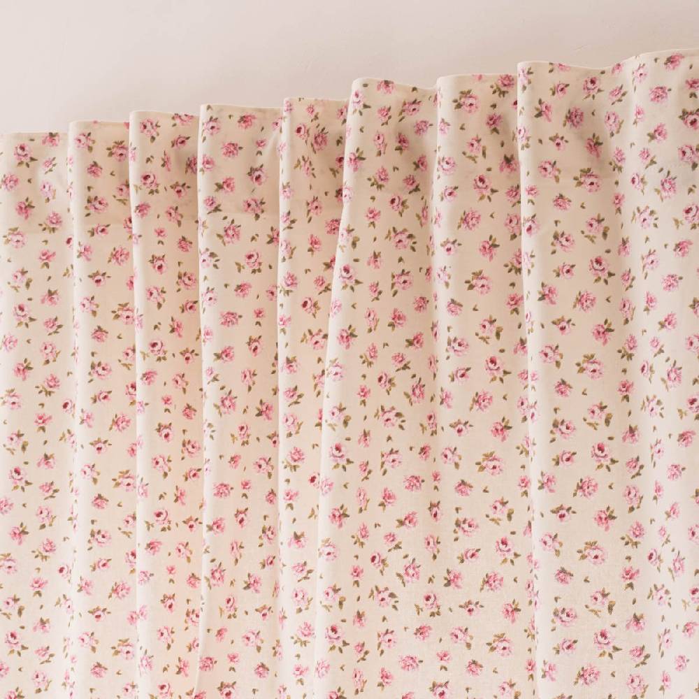 Schöner Leben Vorhang mit Smok-Schlaufenband Classic Little Rose Rosenblüten ecru rosa in 245cm oder Wunschlänge von SCHÖNER LEBEN