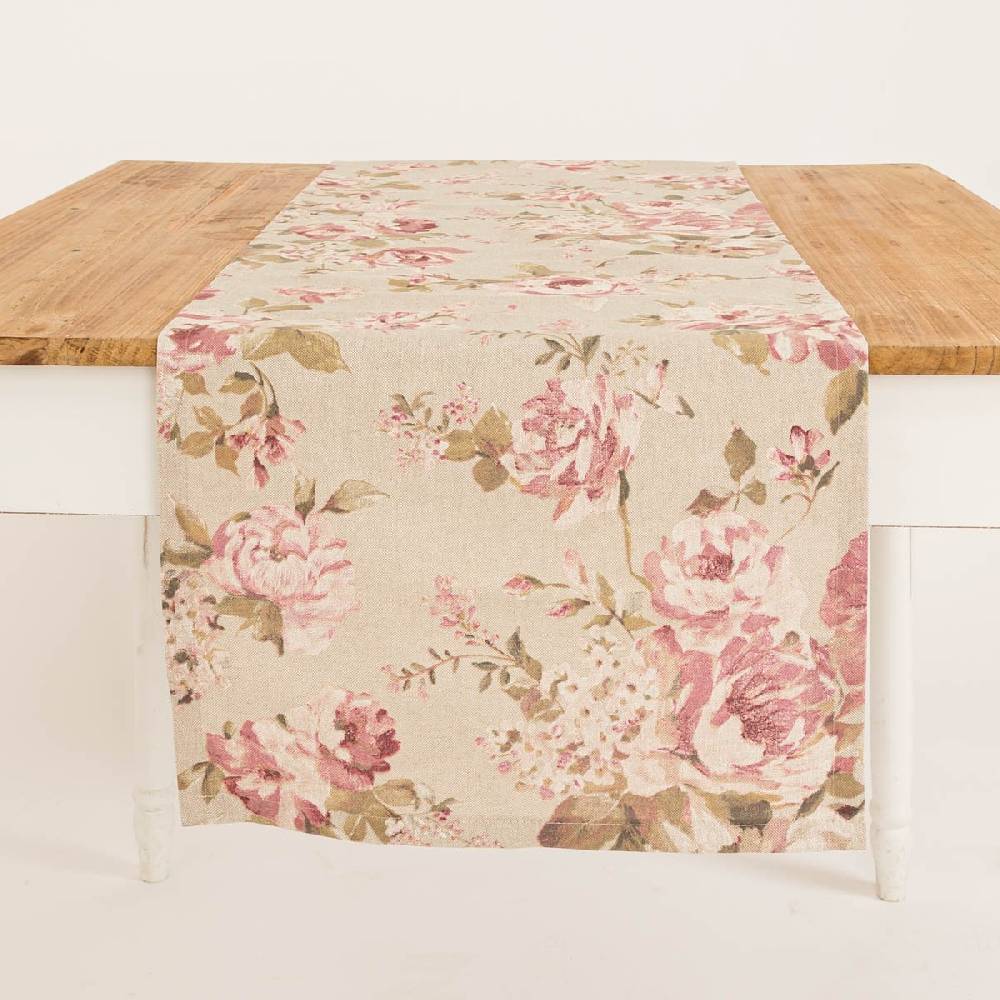 Schöner Leben Tischläufer Classic Painted Rose Leinenlook Rosen natur rosa 40x160cm von SCHÖNER LEBEN Discount Store für neue Produkte