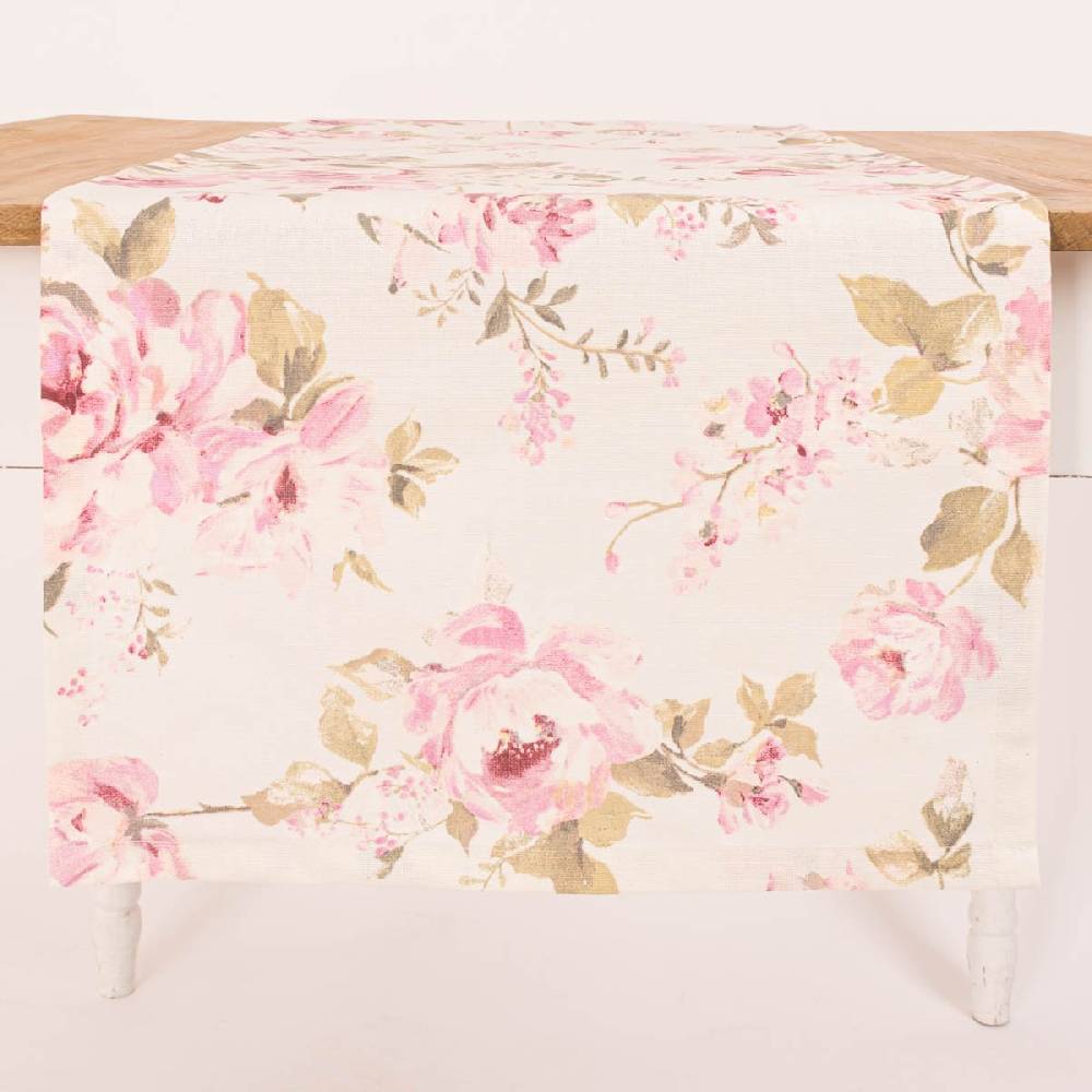 Schöner Leben Tischläufer Classic Painted Rose Rosen ecru rosa 40x160cm von SCHÖNER LEBEN Super Rabatt