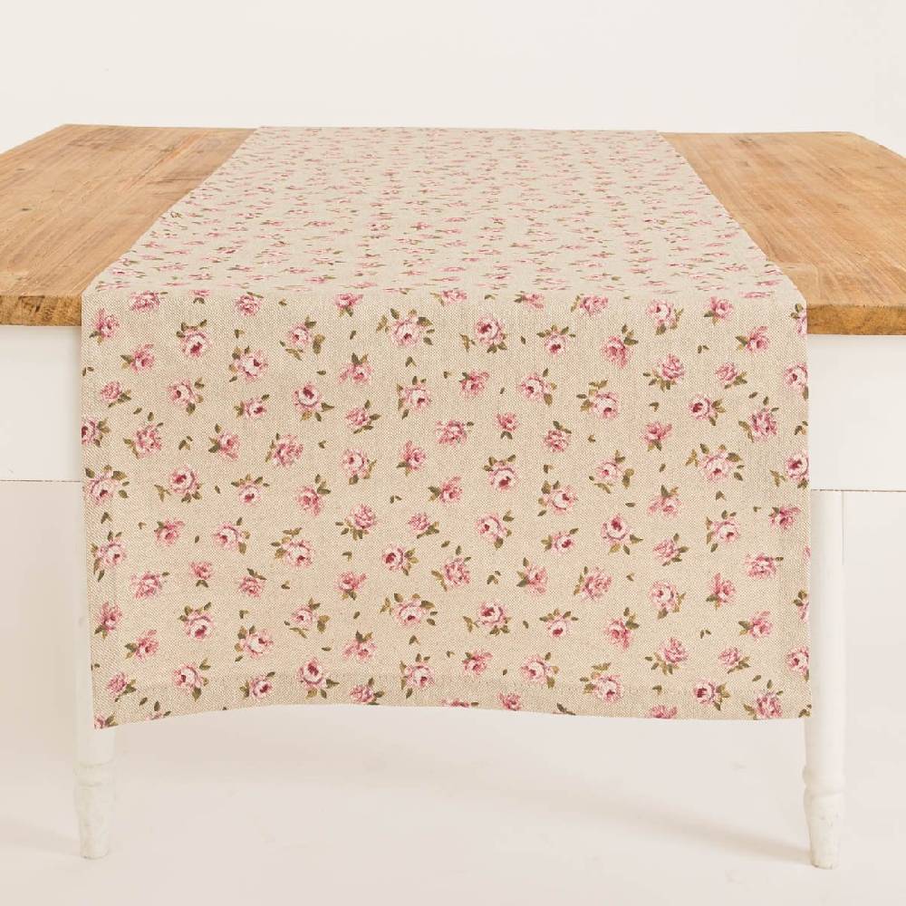 Schöner Leben Tischläufer Classic Little Rose Rosenblüten Leinenlook natur rosa 40x160cm von SCHÖNER LEBEN Riesige Rabatte