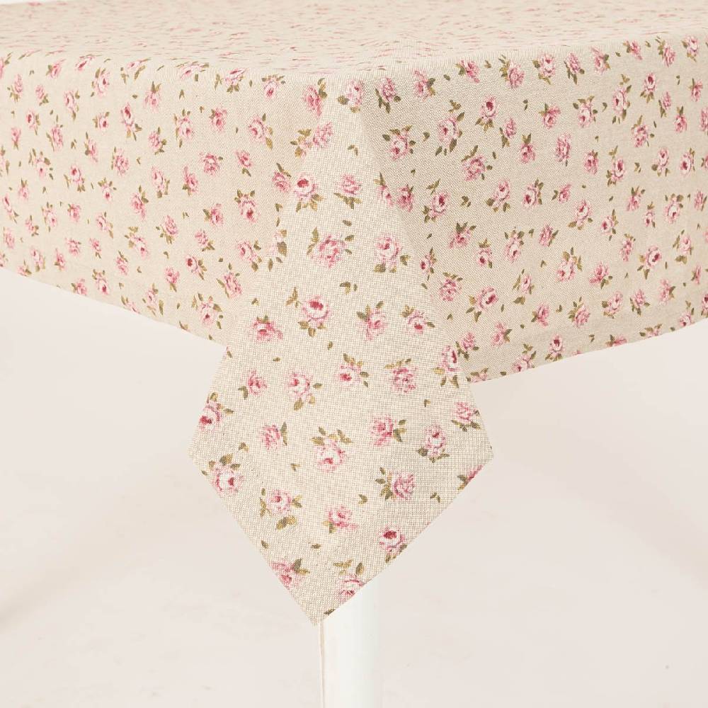 Schöner Leben Tischdecke Classic Little Rose Leinenlook Rosenblüten natur rosa in versch. Größen von SCHÖNER LEBEN