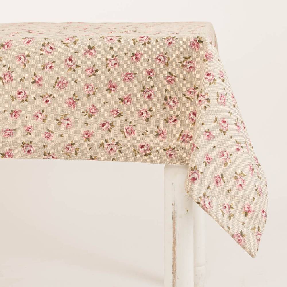 Schöner Leben Tischdecke Classic Little Rose Leinenlook Rosenblüten natur rosa in versch. Größen von SCHÖNER LEBEN Kostenloser Versand international