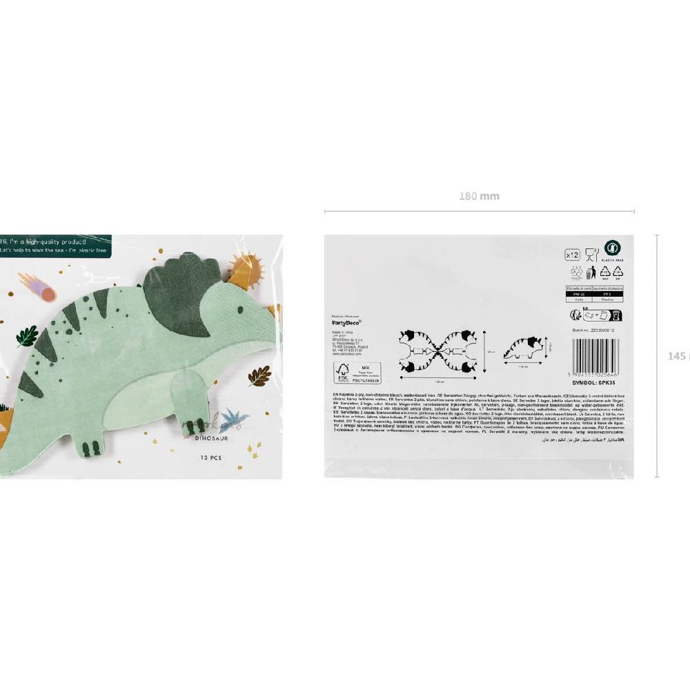 Schöner Leben Dinosaurier Servietten Triceratops grün 18x10cm 2lagig 12 Stück Lagerräumung