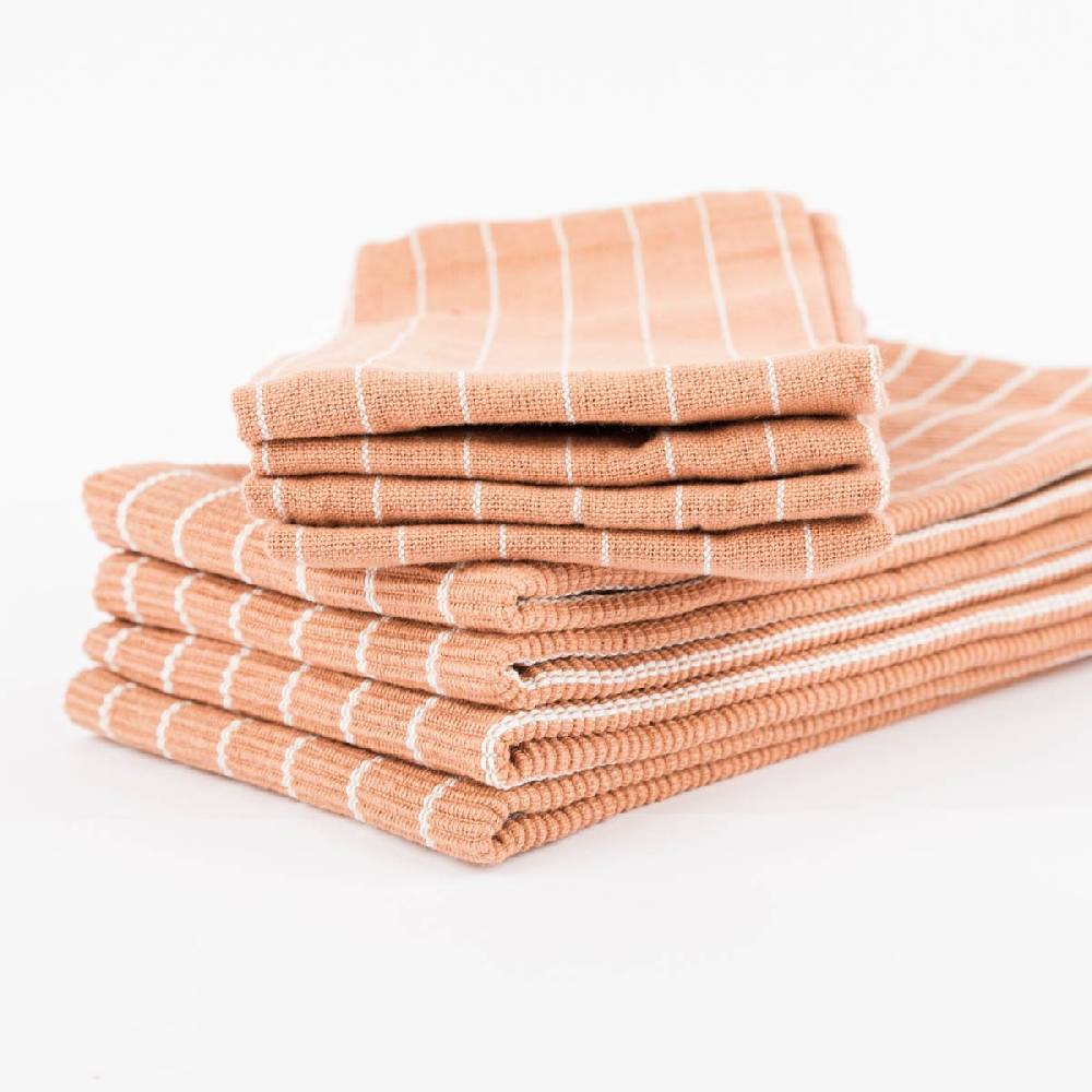 Schöner Leben Set aus 4 Platzsets und 4 Servietten gestreift hellbraun weiß 50x35cm und 40x40cm von Linen & More