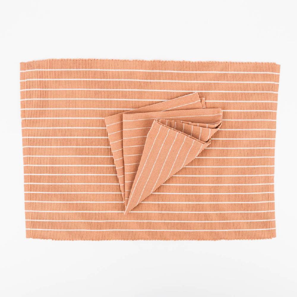 Schöner Leben Set aus 4 Platzsets und 4 Servietten gestreift hellbraun weiß 50x35cm und 40x40cm von Linen & More Top Angebot