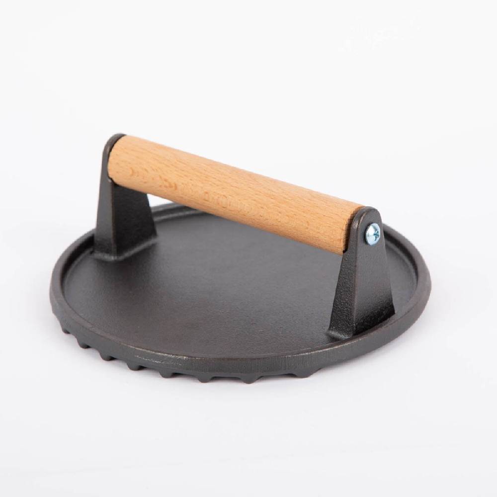Schöner Leben Fleischpresse aus Gusseisen mit Holzgriff schwarz natur 17,8x5cm