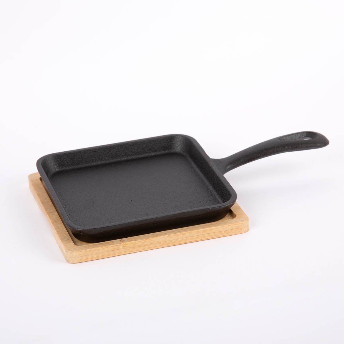 Schöner Leben Kleine Gusseisen Pfanne mit Bambusuntersetzer schwarz natur 24x14cm Exklusive Angebote