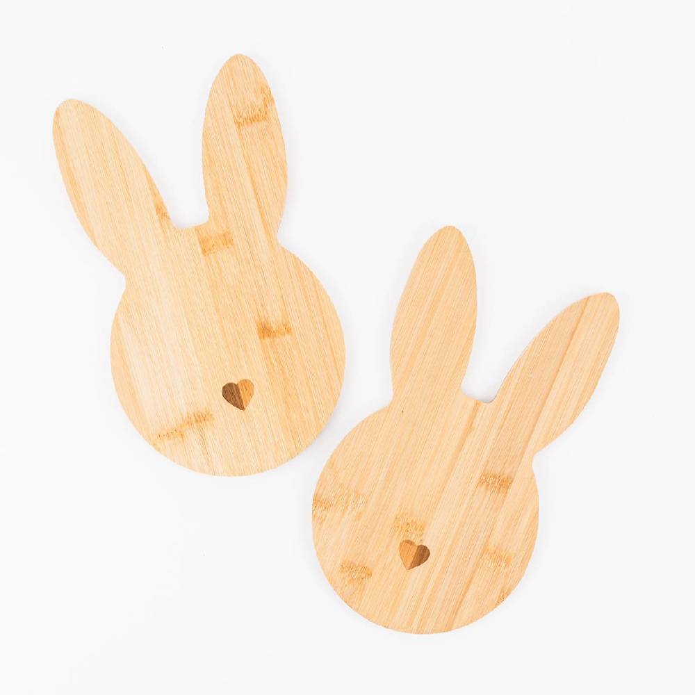 Schöner Leben 2 Stück Frühstücksbrettchen Hase aus Bambusholz 14x24x1cm