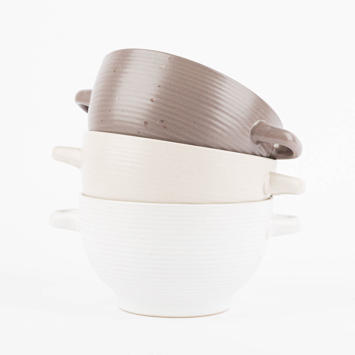 Schöner Leben Müslischale mit Henkeln aus Keramik weiß beige oder taupe14x8cm Saisonale Angebote