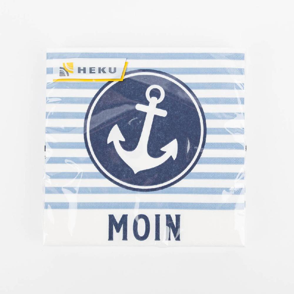 Schöner Leben Serviette Moin Streifen Anker hellblau weiß dunkelblau 33x33cm 3lagig 20 Stück