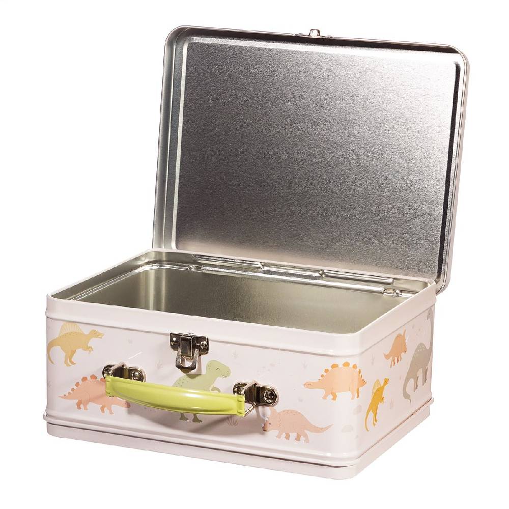 Schöner Leben Lunchbox Koffer mit Dinos aus Metall beige bunt 22x17x10cm von Sass & Belle Zeitbegrenzte Promotion