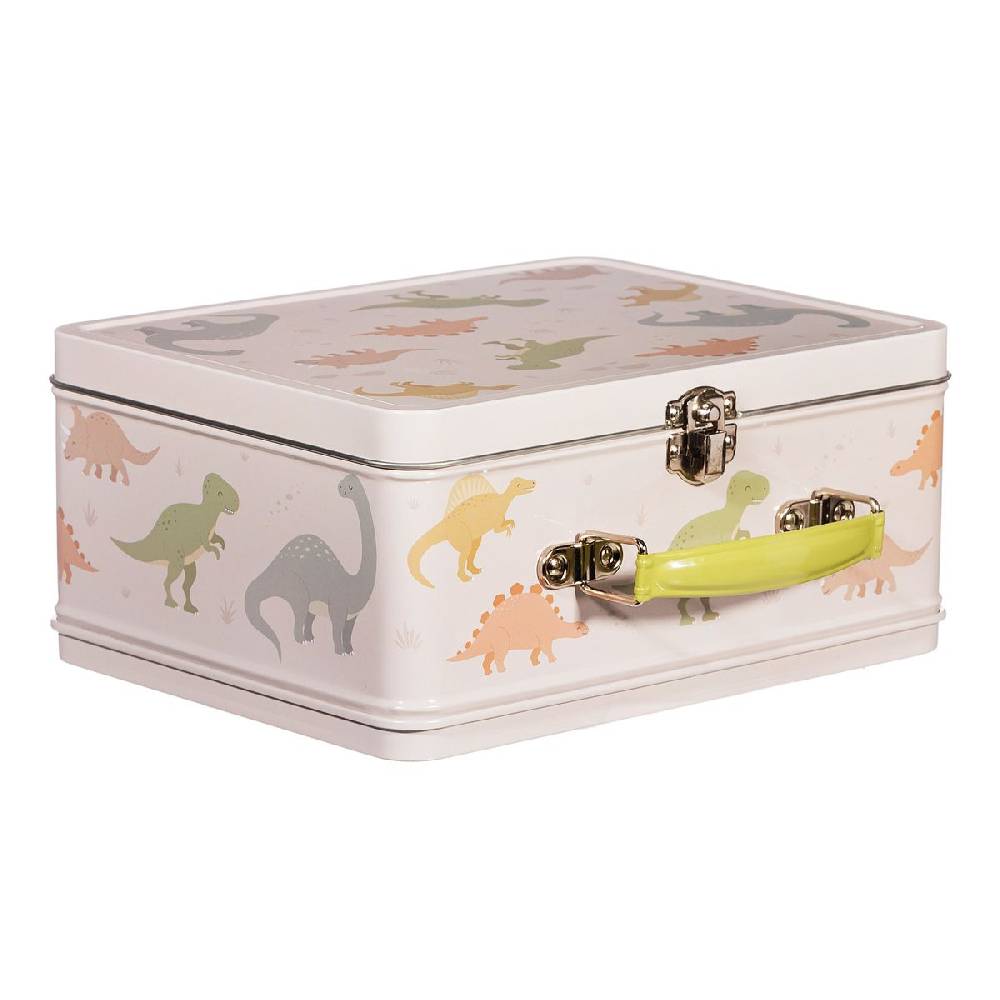 Schöner Leben Lunchbox Koffer mit Dinos aus Metall beige bunt 22x17x10cm von Sass & Belle Zeitbegrenzte Promotion