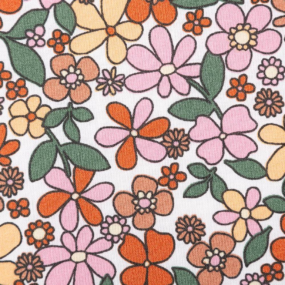 Schöner Leben Tischdeckenstoff abwaschbar Baumwollstoff beschichtet Enduit Josette Blumen weiß orange 1,45m Breite Nur für heute