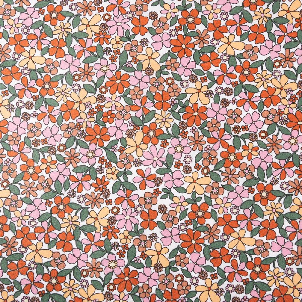 Schöner Leben Tischdeckenstoff abwaschbar Baumwollstoff beschichtet Enduit Josette Blumen weiß orange 1,45m Breite Nur für heute