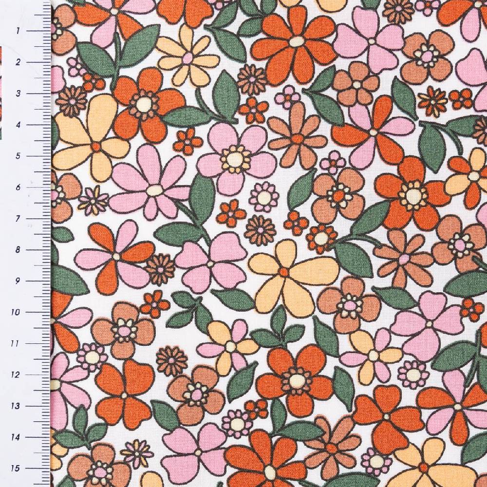Schöner Leben Tischdeckenstoff abwaschbar Baumwollstoff beschichtet Enduit Josette Blumen weiß orange 1,45m Breite Nur für heute