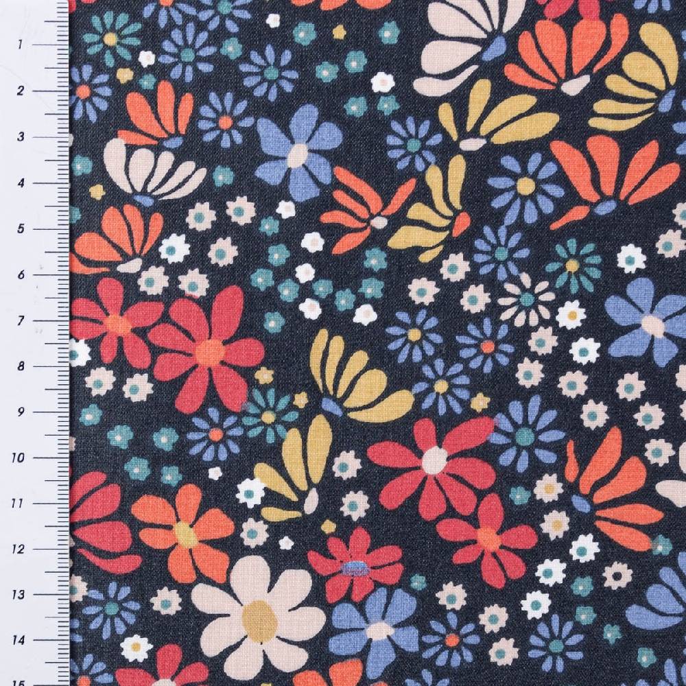 Schöner Leben Tischdeckenstoff abwaschbar Baumwollstoff beschichtet Enduit Maria Blumen blau bunt 1,45m Breite Sonderangebot der Fabrik