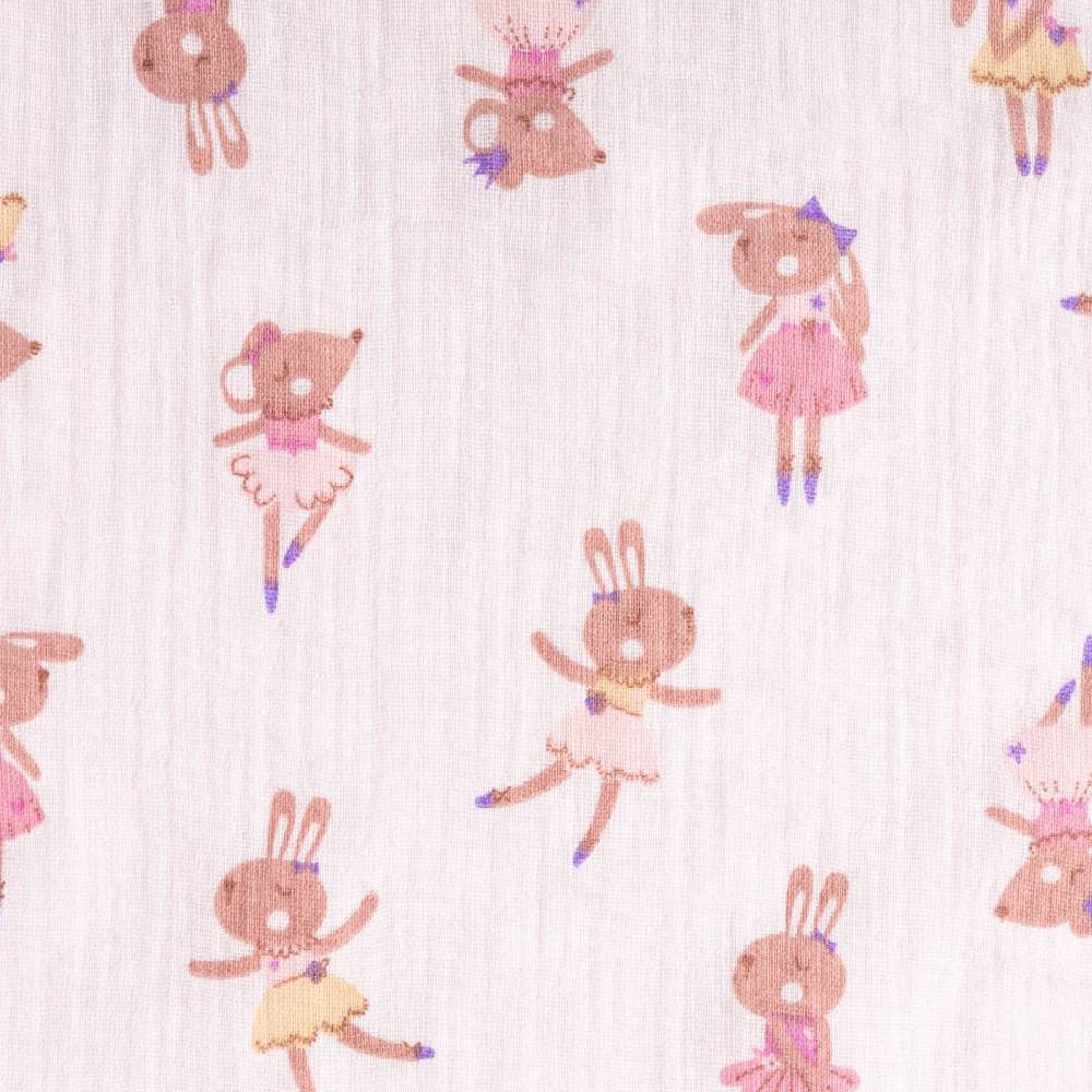 Schöner Leben Musselin Stoff Double Gauze Fifi Maus Hase Ballerina rosa violett 1,30m Breite