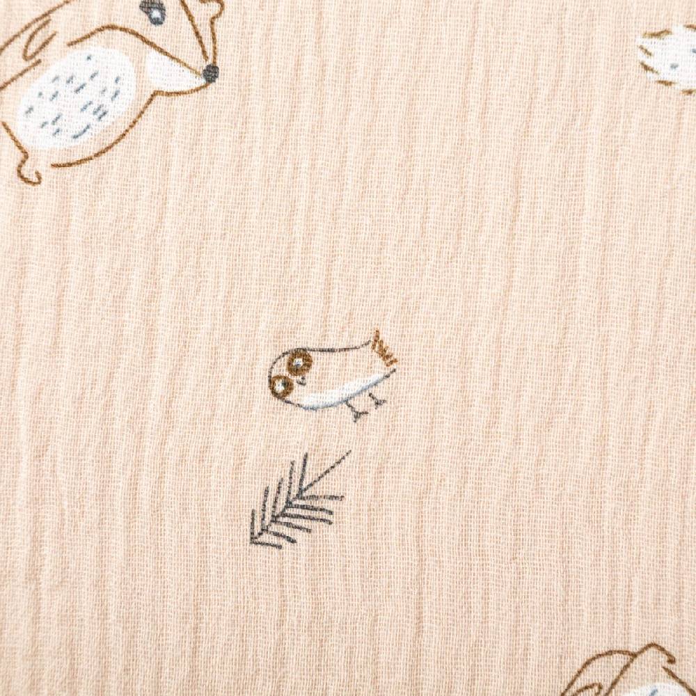 Schöner Leben Musselin Stoff Double Gauze Bewild Waldtiere Dachs Fuchs Vogel beige grau 1,30m Breite Discount Store für neue Produkte