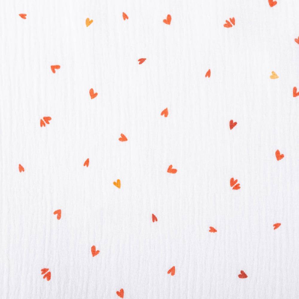 Schöner Leben Musselin Stoff Double Gauze Coreo Mini Herzen weiß rot 1,30m Breite Riesige Rabatte