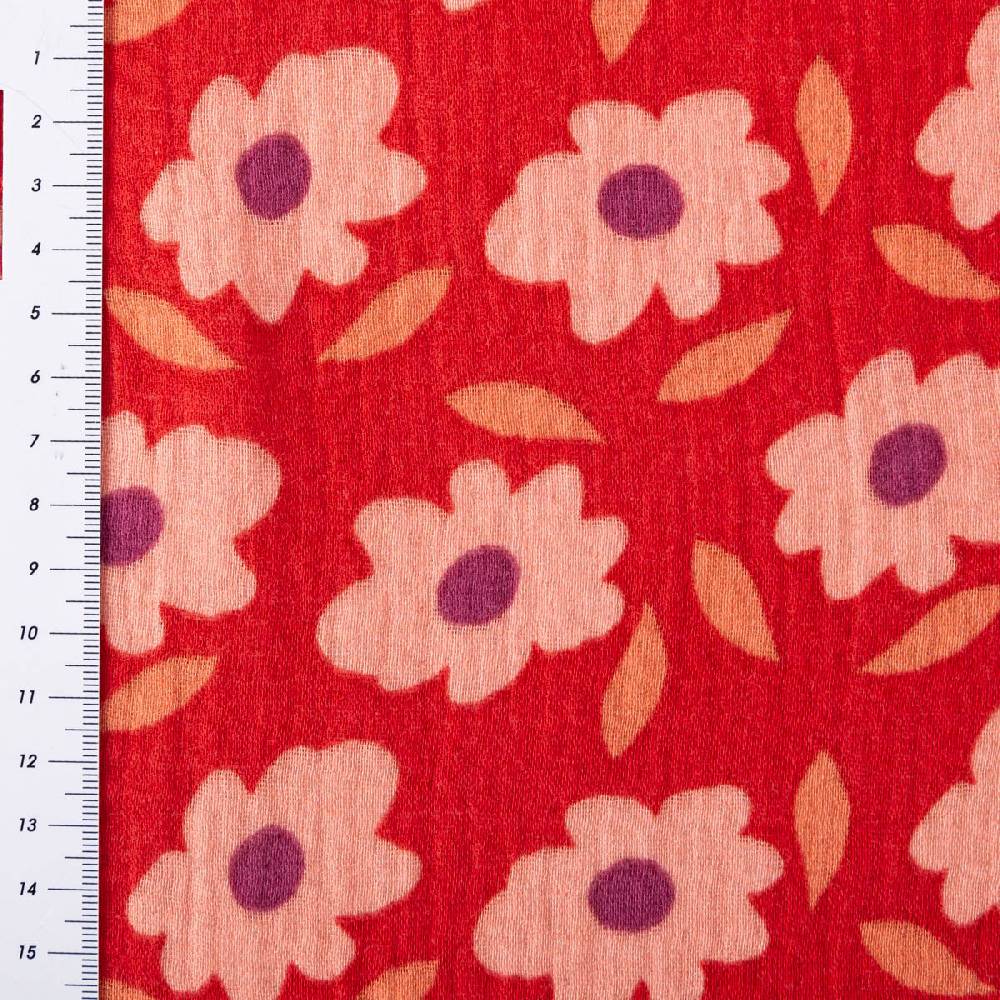 Schöner Leben Musselin Stoff Double Gauze Floli Blumen Blätter rot violett 1,30m Breite Clearance-Verkauf