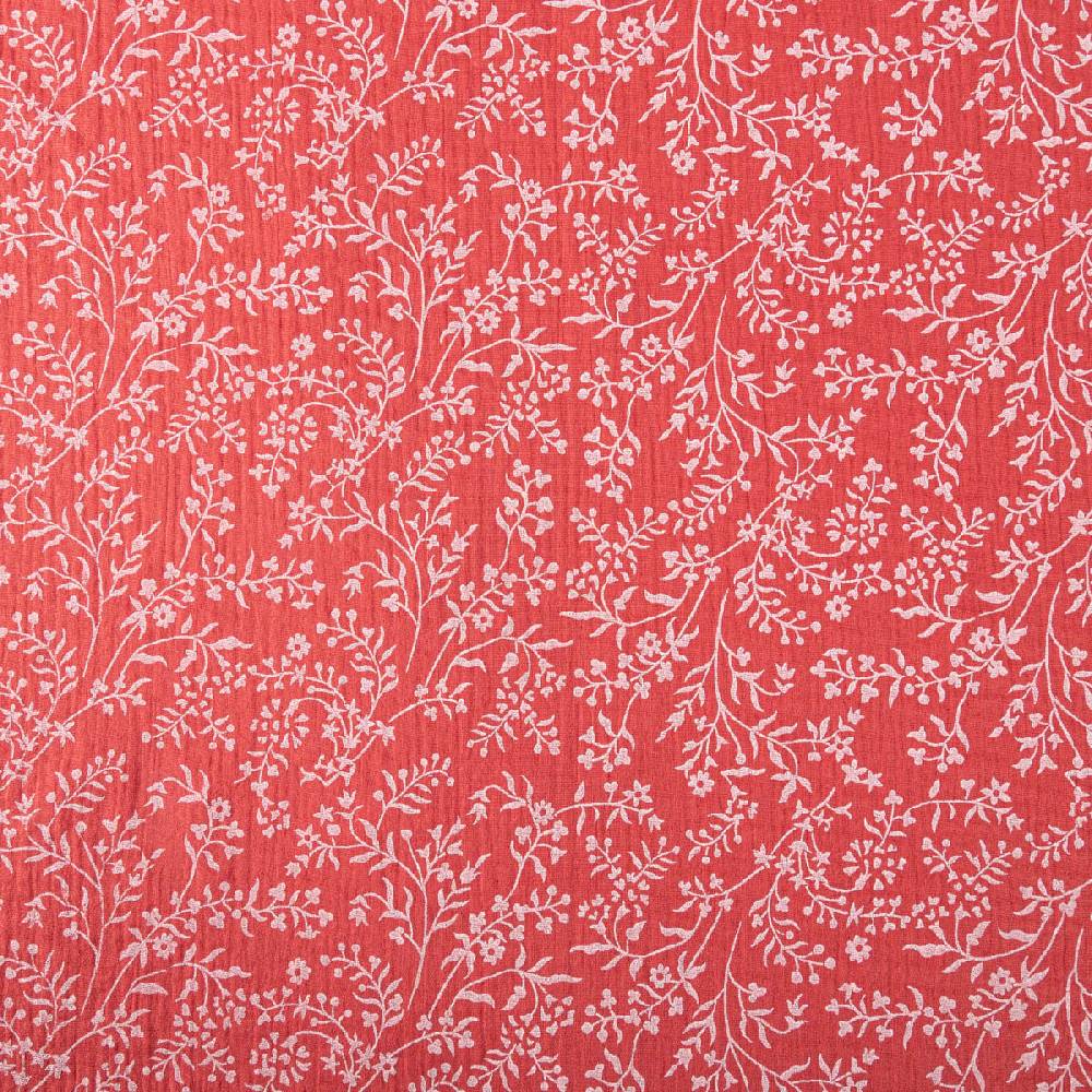 Schöner Leben Musselin Stoff Double Gauze Taznak Blumen Ranken hell rot weiß 1,30m Breite Fabrikladen