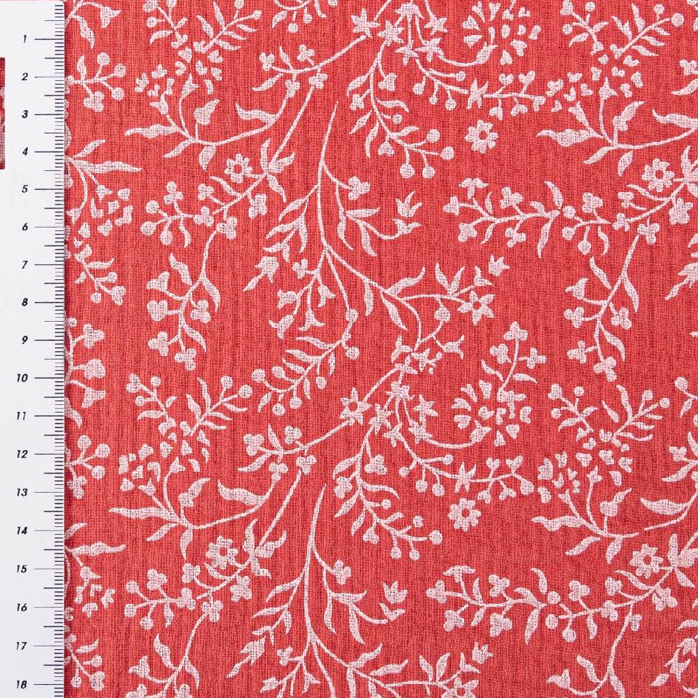 Schöner Leben Musselin Stoff Double Gauze Taznak Blumen Ranken hell rot weiß 1,30m Breite Fabrikladen