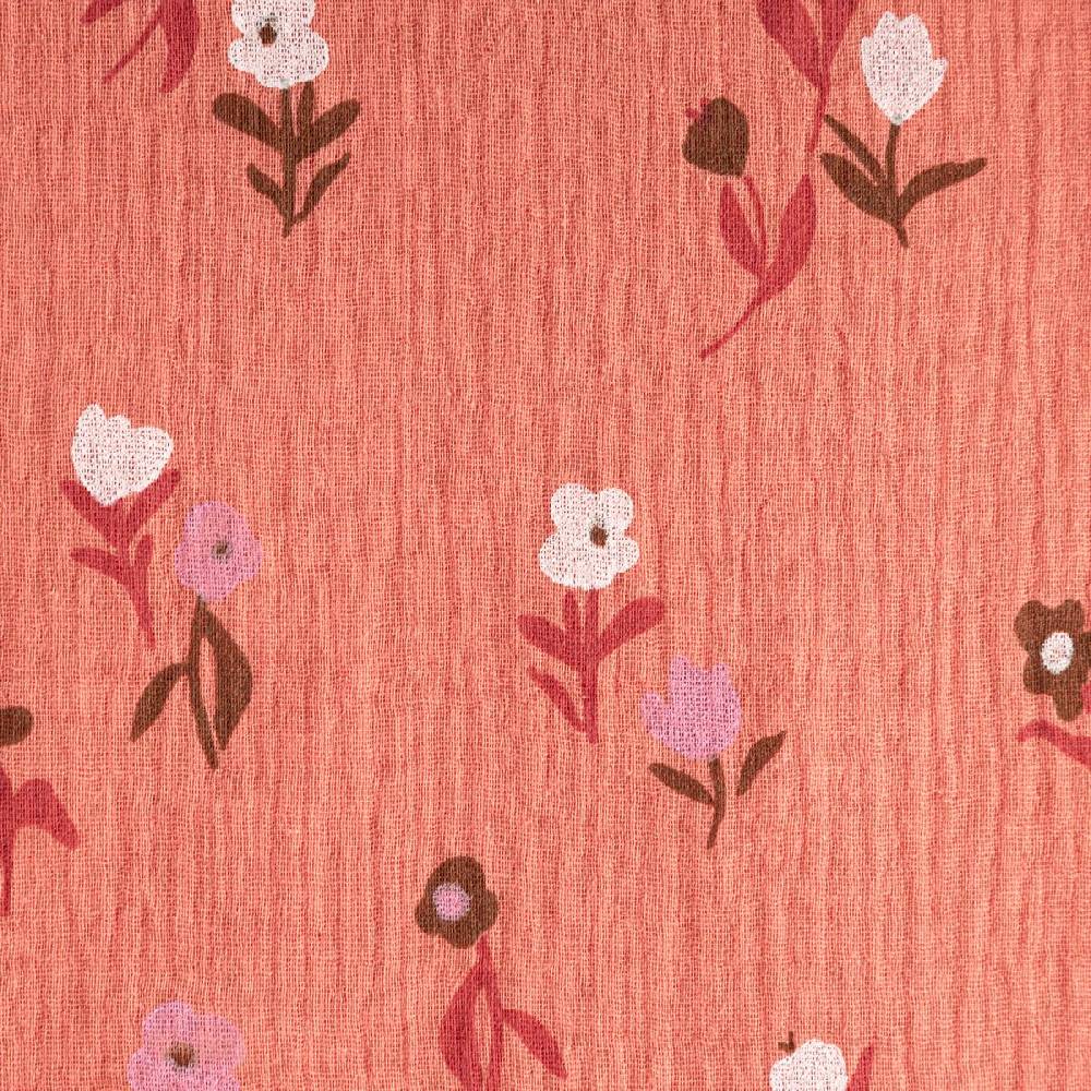 Schöner Leben Musselin Stoff Double Gauze Pixflo Blumen koralle rot weiß 1,30m Breite